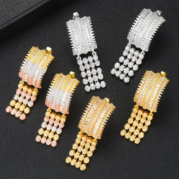 

dangle & chandelier noble shiny full cz pendant earrings for fashion women bridal luxury wedding party show jewelry ladies gift high quality, Silver