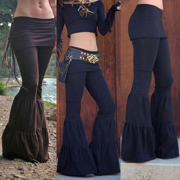 

women's pants & capris women ladies casual comfy elegant plain flared wide leg high waist baggy trousers, Black;white