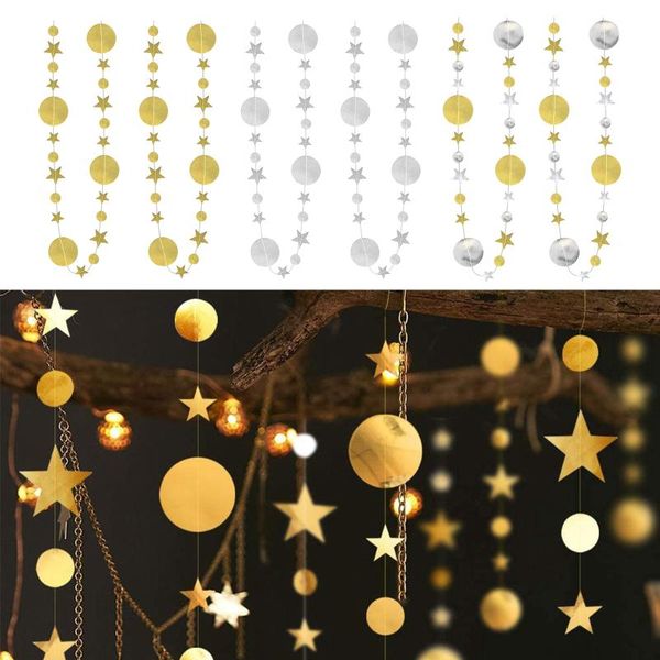 Decoração de festa 13 pés Glitter Star Papel Garland Circle Dot para decorações Quarto Cenário