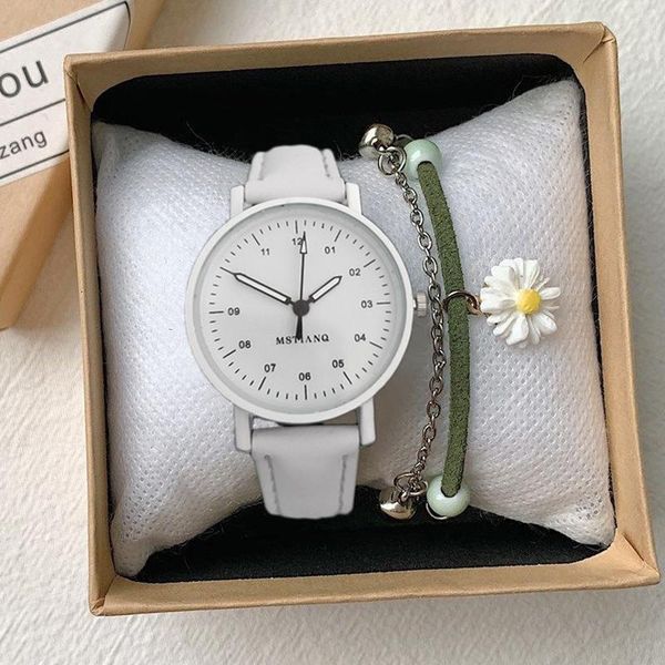 

wristwatches women watches luxury white quartz wristwatch ladies leather analog clock simple elegant bracelet watch student, Slivery;brown