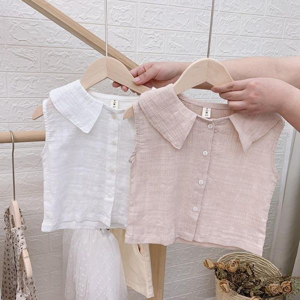 

summer girls shirt 2021 sleeveless turn-down collar kids cute cotton blouse bc885 shirts, White;black