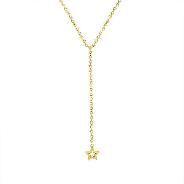 

pendant necklaces vintage hollow out five pointed star fashion gold color stainless steel tassel for women 2021 jewelry, Silver