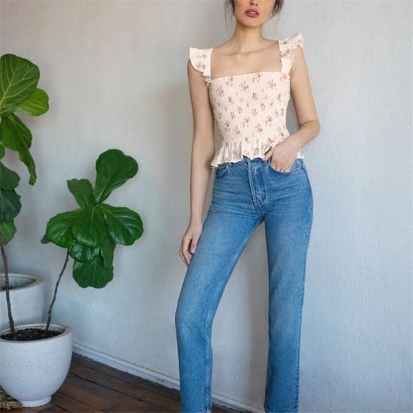 

summer women's camisole casual flower print ruffled decorative 210430, White;black