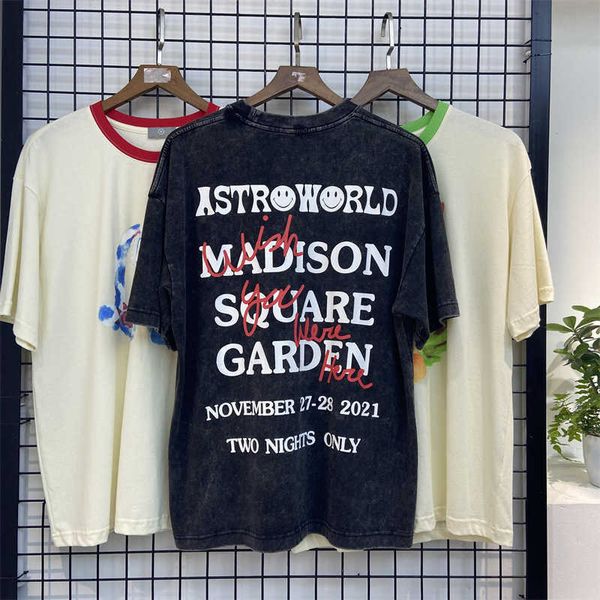 Homens camisetas Astro de manga curta solta, desgastada e danificada Rap elétrica Lazer Jovem T-shirt de impressão