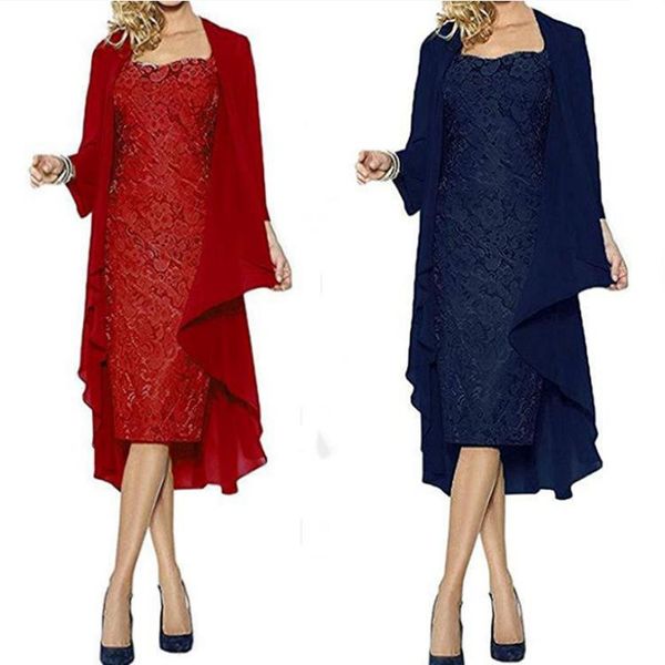 

casual dresses two piece set bodycon dress elegant lace chiffon summer sheath empire solid office lady womens lugentolo, Black;gray