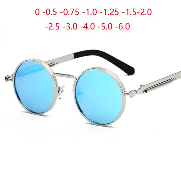 

2021 summer retro punk spring leg round sunglasses men polarized metal blue myopia lens prescription sun glasses women 0 -0.5 -0.75 to -6.0, White;black