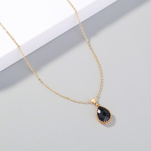 

chains vintage luxury black water drop crystal pendant necklace simple temperament party jewelry gifts, Silver