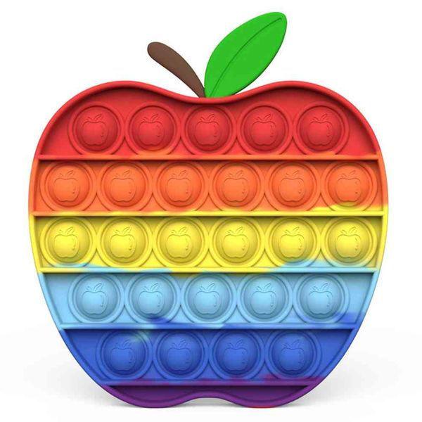 

30pcs/dhl rainbow apple shape push bubble popper fidget sensory toys 15cm regular size poo-its finger puzzle kids deskboard g71ha1v