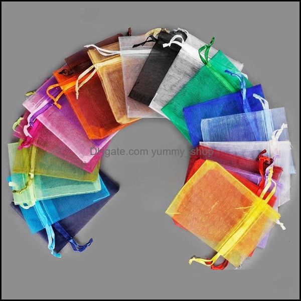 Sacchetti Imballaggio Display Jewelrydozzine di dimensioni Mesh Organza Bag Jewelry Gift Pouch Wedding Party Xmas Candy Dstring Bags Package Size 7