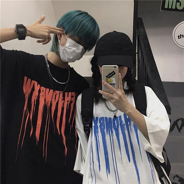 

women's t-shirt women summer vintage harajuku punk casual hip hop short sleeve gothic tees regular print drop bar black ins, White
