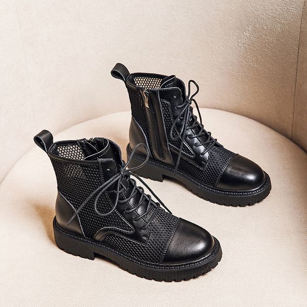 

cool summer thin breathable short 2021 soft leather side zipper mh hollow martin boot, Black