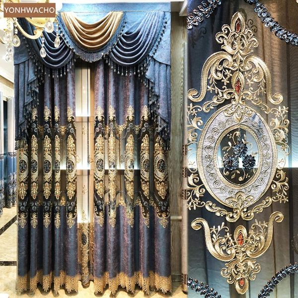 

curtain & drapes custom luxury thick chenille blue villa embroidered window screen cloth blackout valance tulle drapery c769