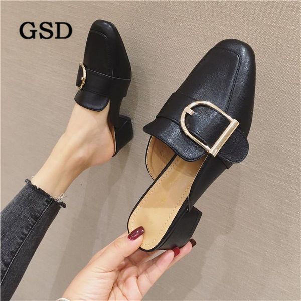 

est woman slippers summer mules shoes square heel beach fashion buckles design toe soft slides, Black
