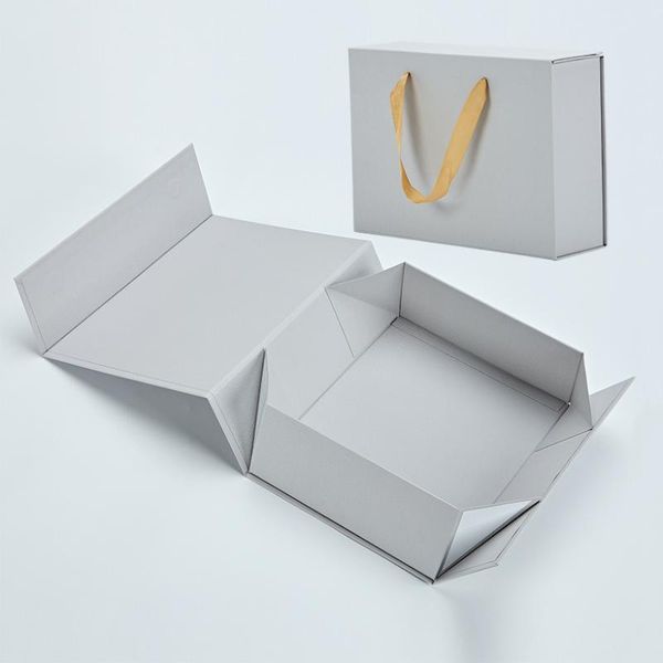 

orange silk handlers gray paper luxury jewelry foldable magnetic closure custom logo and printing gift packagebox wrap
