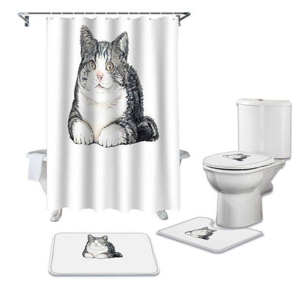 

cat watercolor waterproof shower curtains set bathroom curtain and rug sets