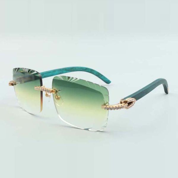 Direktverkauf: mittelgroße Diamant-Sonnenbrille mit geschliffenen Gläsern 3524020, Cyan-Brille mit Holzbügeln, Größe: 58-18-135 mm