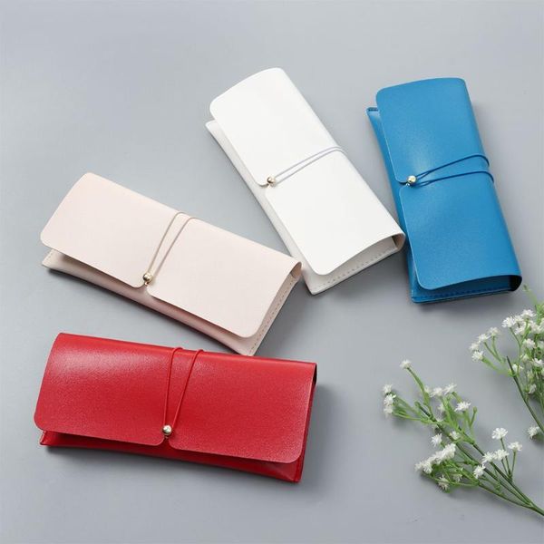 

sunglasses frames eyewear container pu leather with rope buckle spectacle case glasses storage pouch box, Silver