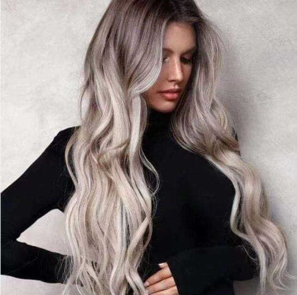 

wig middle split dyeing gradient chemical fiber head set long curly hair, Black