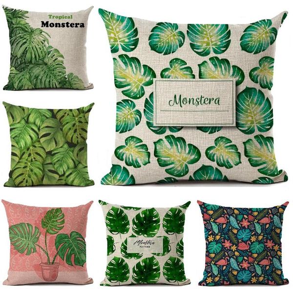 

cushion/decorative pillow monstera cushion cover plants leafe printed linen throw pillows home decoration sofa living room decorative