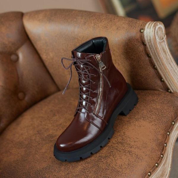 

New Shoes Real Leather Ankle Boots For Women Platform Short Boots Cool Winter Fashion Boots Female Footwear Size 34-43, Black