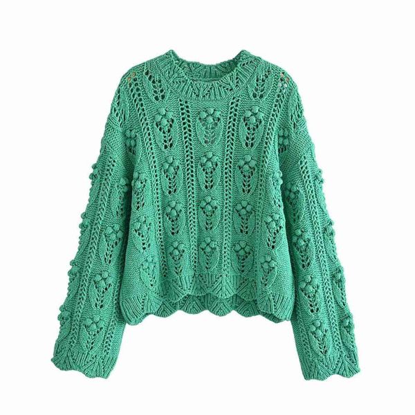 Yeşil Zarif Kazak Kadın O-Boyun Moda Vintage Kazak Tops Lady 2021 Yaz Streetwear Chic Top Kız Y1110