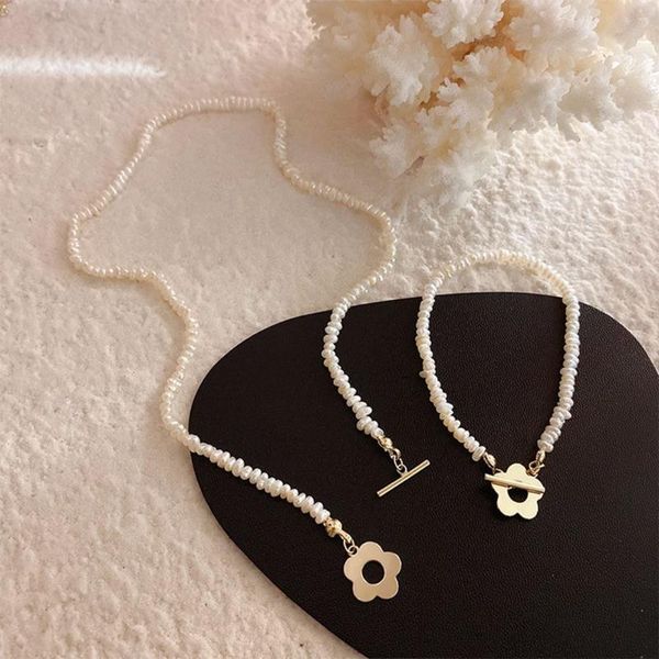 

chokers french retro simple design natural pearls to buckle gold flowers metal beads necklace bracelet for women elegant jewelry, Golden;silver