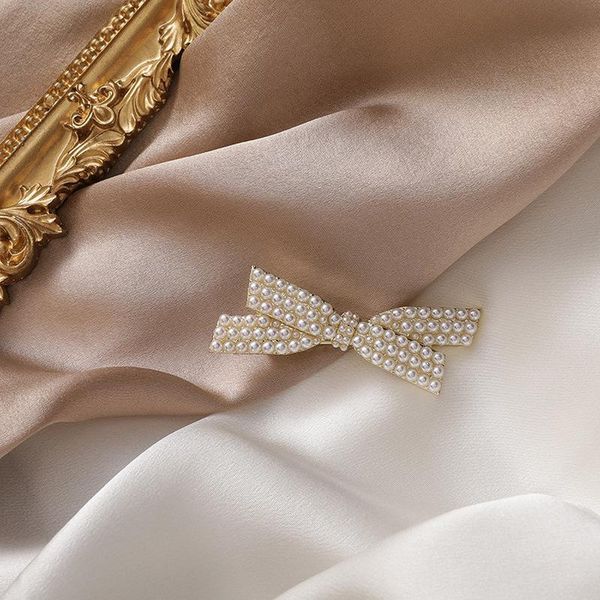 

hair accessories korean elegant simulated pearl bowknot barrettes for women female gold color alloy cross knot clip hairpins
