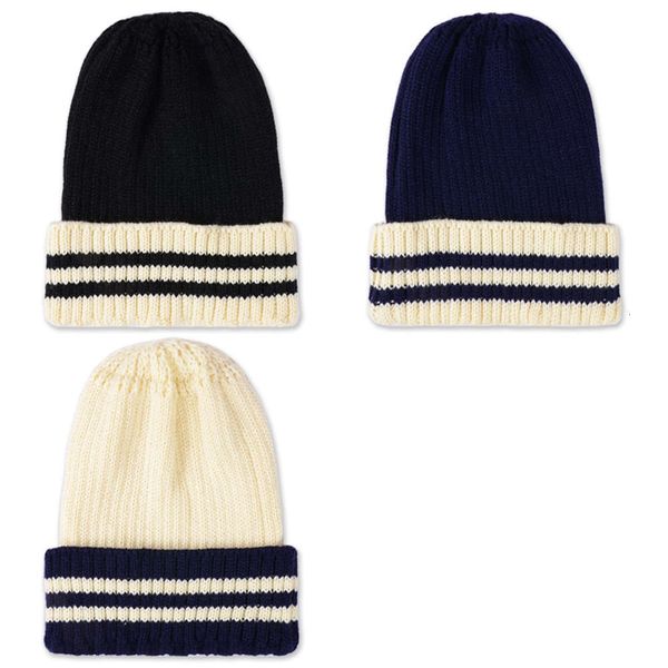 

contrast stripe korean stitching knitted hat warm versatile pointed flanging woolen, Blue;gray