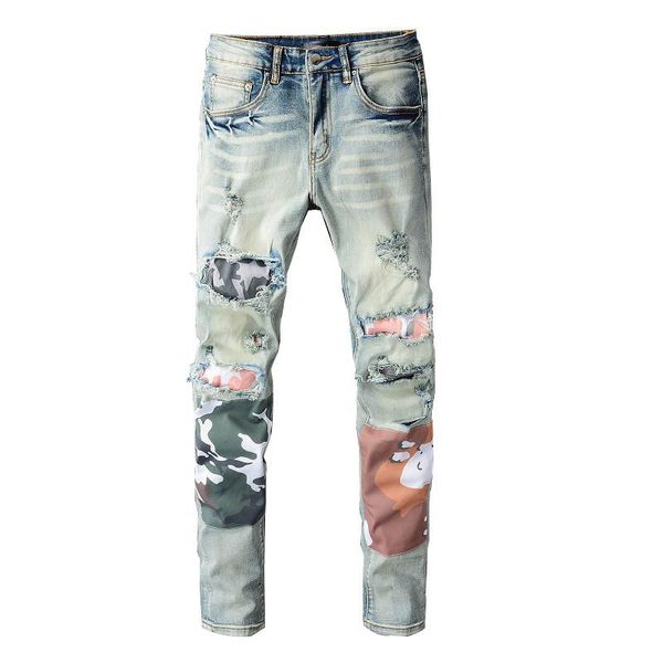 

men's jeans erenejian fashion brand designer destroyed with patchwork hi street ripped denim pants trousers skinny fit bottoms, Blue