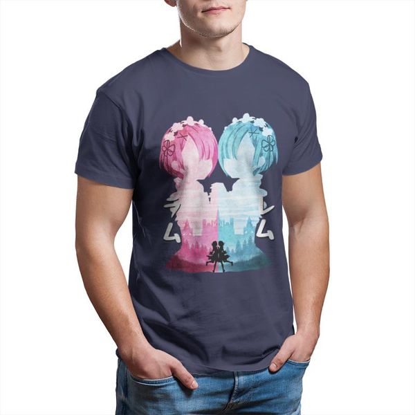 

men's t-shirts minimalist silhouette ram & rem 100% cotton short sleeve retro hip-hop tshirts 29104, White;black
