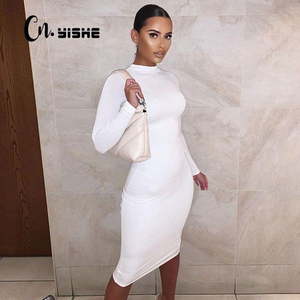 

cnyishe solid bodycon women dress long sleeve winter fashion skinny clubwear outfits long dresses basic slim female vestido 210419, Black;gray