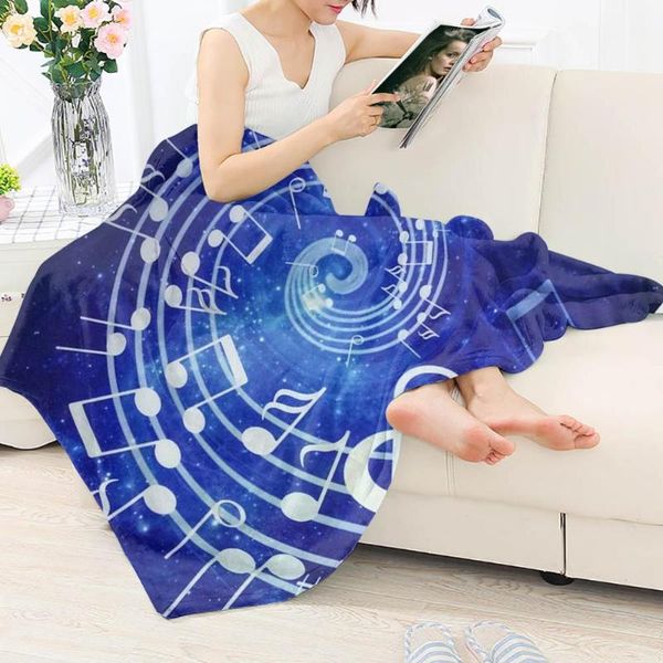 

blankets blue/yellow music notes print soft keep warm sherpa fleece blanket art musical design couch cover for women men kids