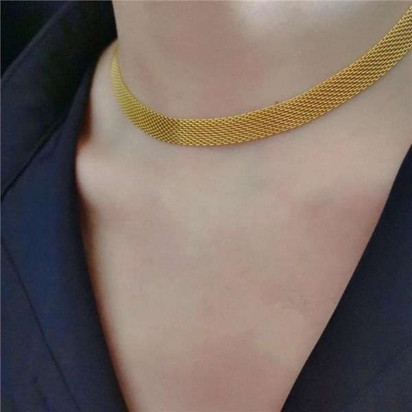 

chains 316 titanium steel widen choker french style luxury vintage necklace mesh clavicle chain, Silver