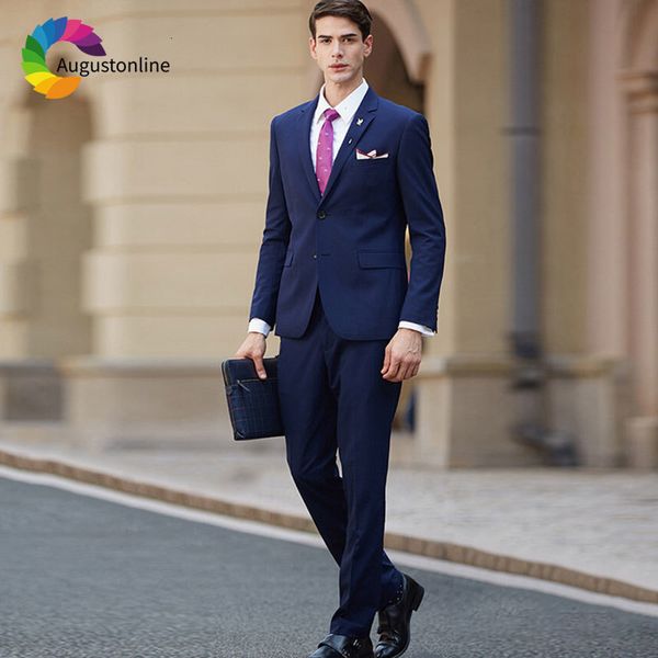 

men's suits & blazers formal navy blue men business blazer masculino 2piece jacket pants custom made wedding slim fit groom tuxedo, White;black