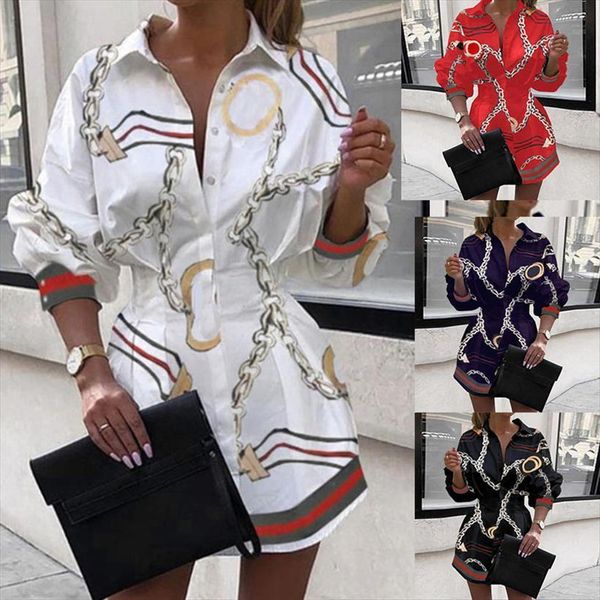 

fashion chain print shirt spring women dresses autumn lantern sleeve miini laides long high waist party, Black;gray