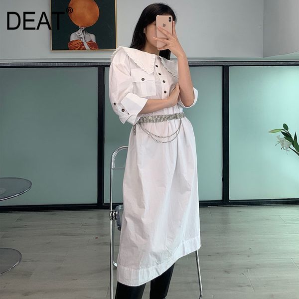 

deat women white pockets single breasted dress new petal turn-down collar long sleeve slim fit fashion tide summer 7e0189 210428, Black;gray