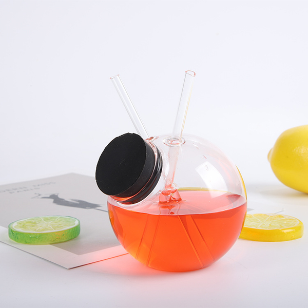 

creative globe cocktali glass for bar 260ml ball shaped juice with 2 straws safety packing wine glasses