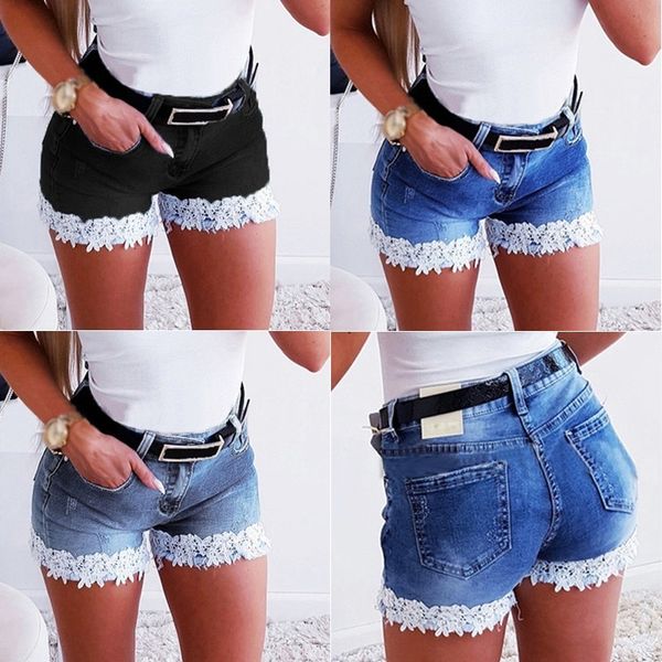 

short women thin brim stretch lace seams jeans casual short ladies shorts, White;black