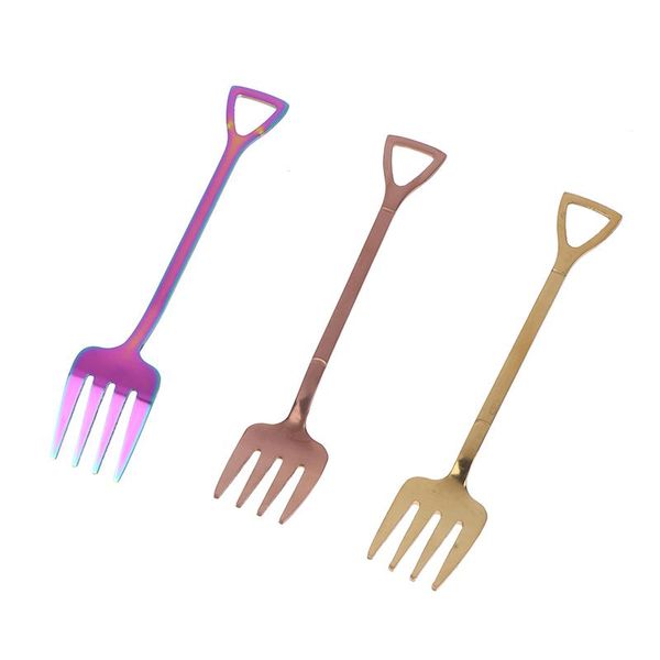 

forks 1pc multi-color ice cream spoon fork shovel/branches leaf shape long handle tool kitchen accessory
