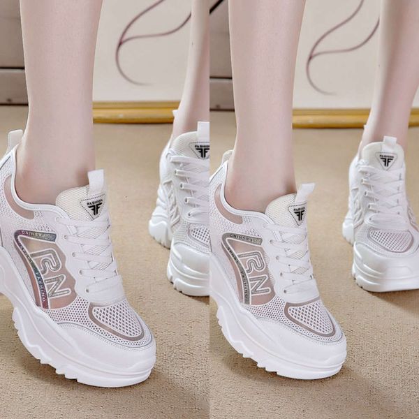 

casual shoes 2021 summer new women's comfortable cowhide hollow mesh fashion sports heightening casual white dy83, Black