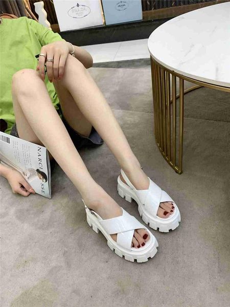 

thick bottom platform sandals women black white cross lingge designer flat summer casual beach brand shoes mujer