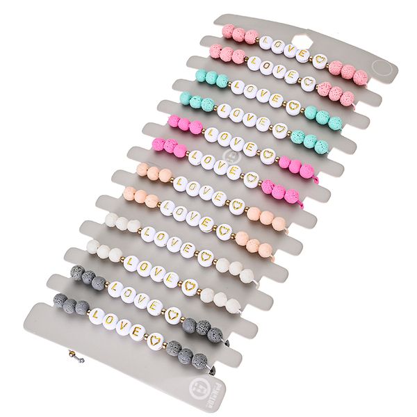 

boho women 12pcs/set letter love bead charms woven bracelet adjustable rope chain acrylic handmade wristband jewelry, Golden;silver