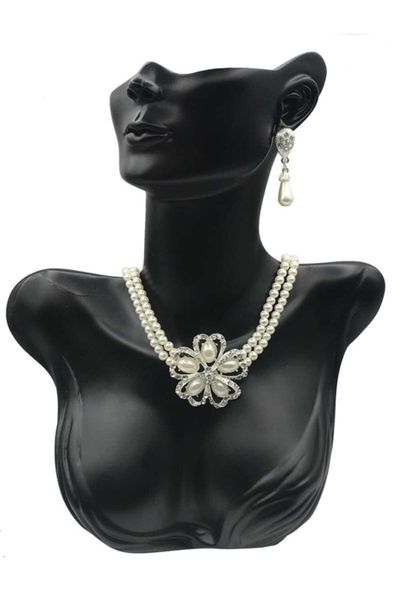 

earrings & necklace women's fashion jewelry flower and pearl themed sets, Silver