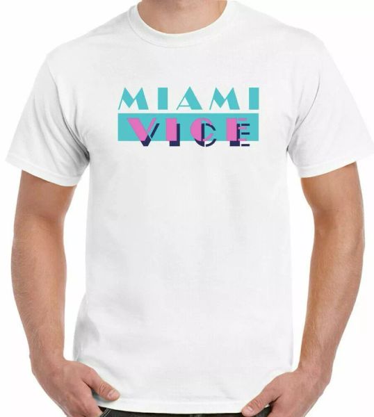 

Miami vice t shirt mens retro tv show 80's program top logo, White;black