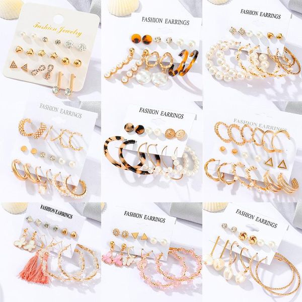 

hoop & huggie woman earrings accessories for women pearl large circle 2021 trend geometric metal tassel earring set, Golden;silver