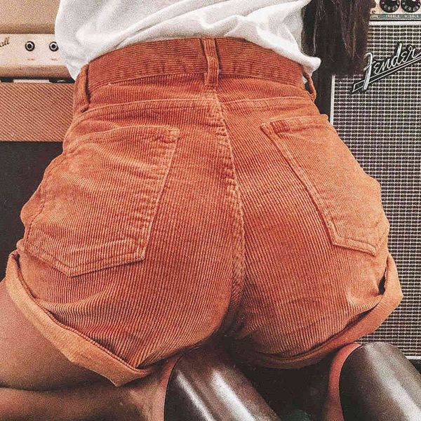 

women's shorts corduroy high waist bottoms women casual streetwear female loose summer button short, White;black