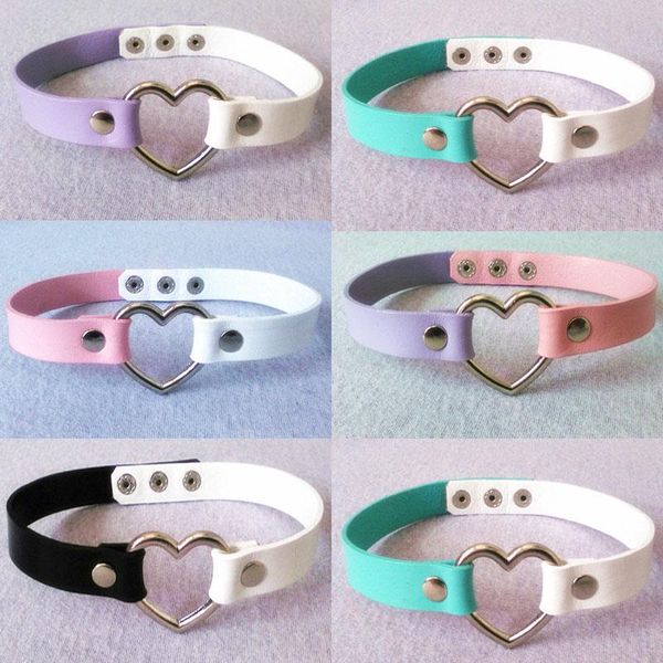 

fashion jewelry cosplay handmade punk rock gothic stud real leather harajuku kawaii lolita heart collar metal choker necklace chains, Silver