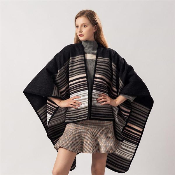 

scarves fashion autumn winter warm poncho and capes for women oversized striped shawls wraps cashmere pashmina female bufanda, Blue;gray