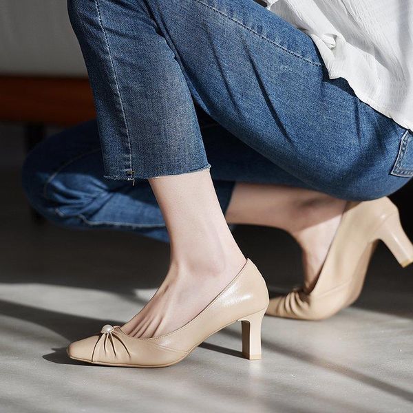

dress shoes pumps european style simple comfortable high heels 2021 pointed square heel asakuchi women, Black