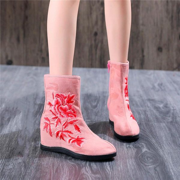 

cotton embroidered shoes women's increased national wind high with winter plus velvet warm boots, Black